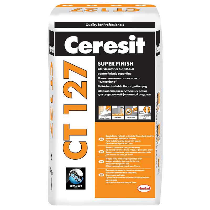CERESIT Glet CT127, pentru fnisaje fine, pe bază de ciment, interior - 20 Kg