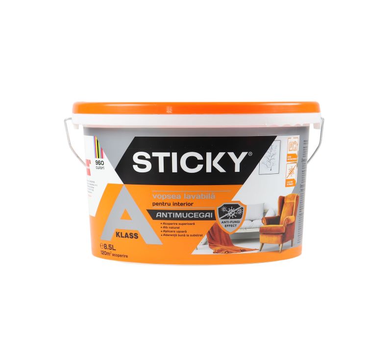 STICKY, Vopsea lavabila interior, A-Klass, antimucegai, alba - imagine 3