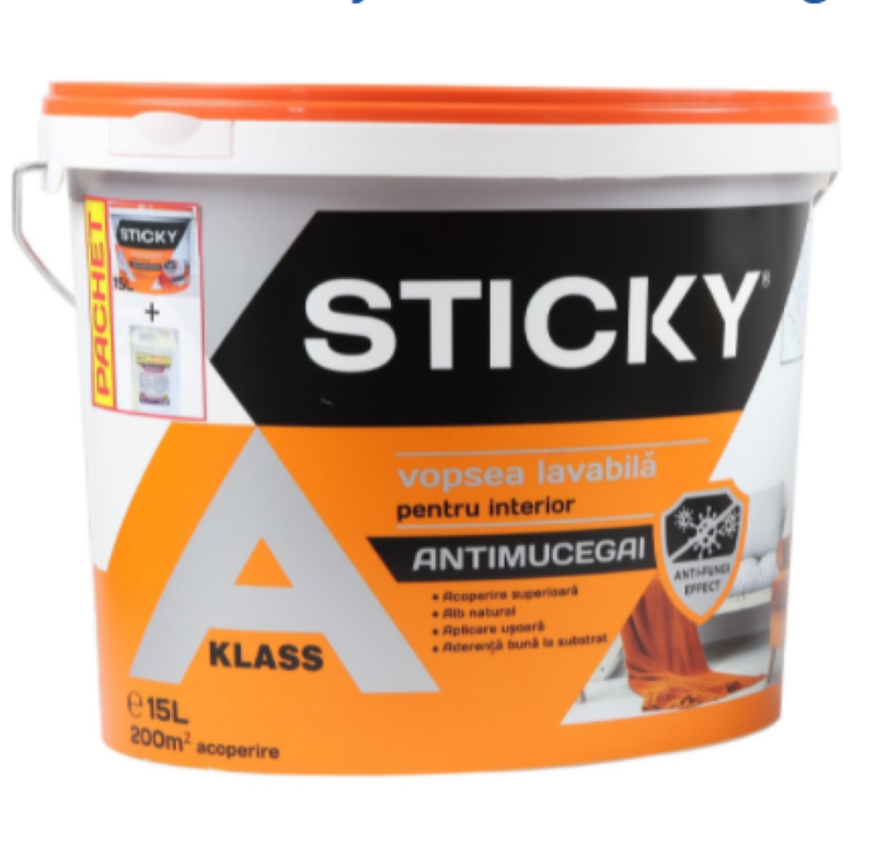 STICKY, Vopsea lavabila interior, A-Klass, antimucegai, alba - imagine 4