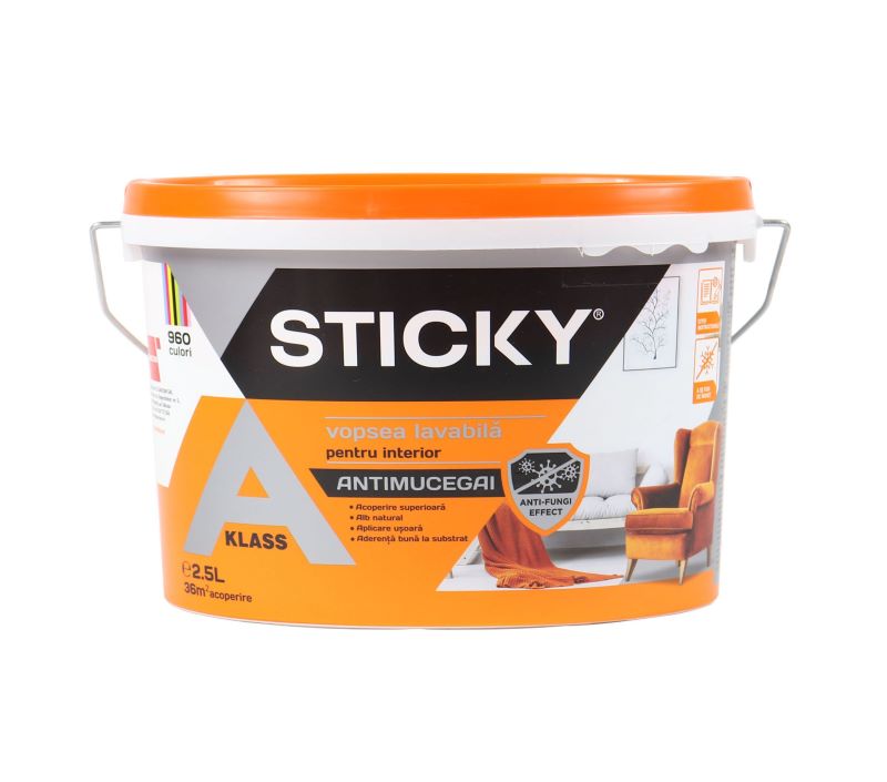 STICKY, Vopsea lavabila interior, A-Klass, antimucegai, alba - imagine 2