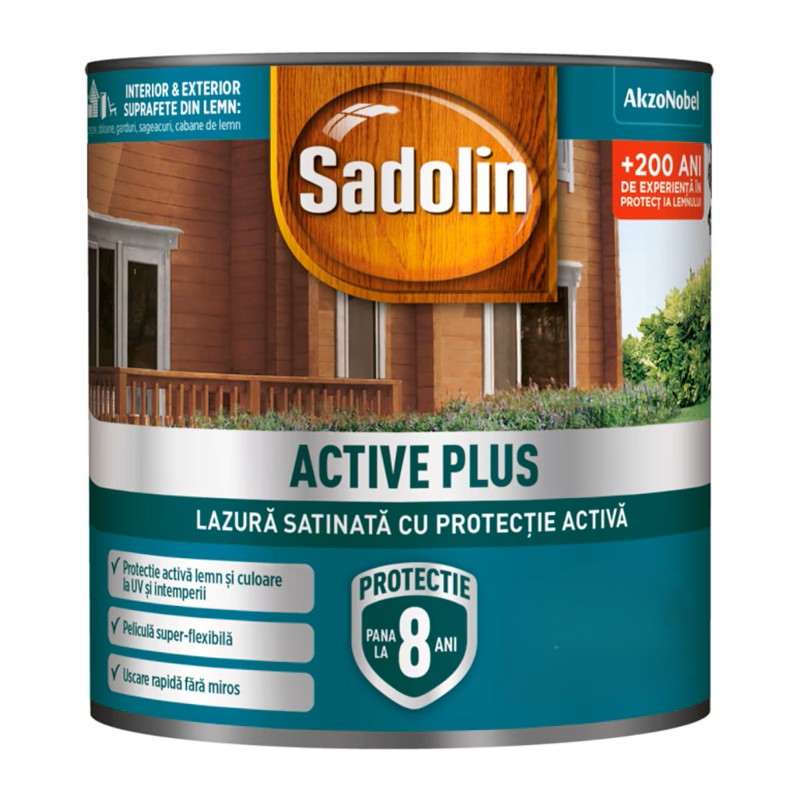 SADOLIN ACTIVE PLUS WB, Lazură satinată cu protecție activă, 750 ml