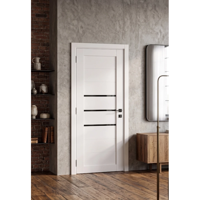USA interior MDF 40, DECO 06 WHITE SILK MAT, cu sticlă neagră 60, 70, 80 cm