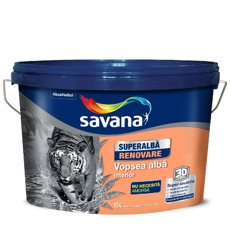 SAVANA SUPERALBA RENOVARE, Vopsea superlavabila, pentru interior 15 L