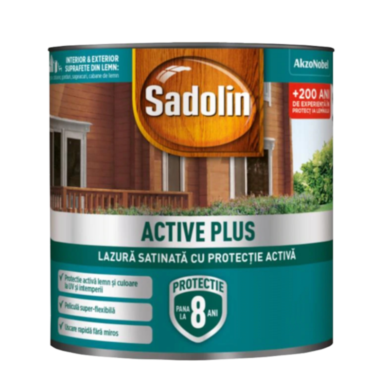 SADOLIN ACTIVE PLUS WB, Lazură satinată cu protecție activă, 2.5 L