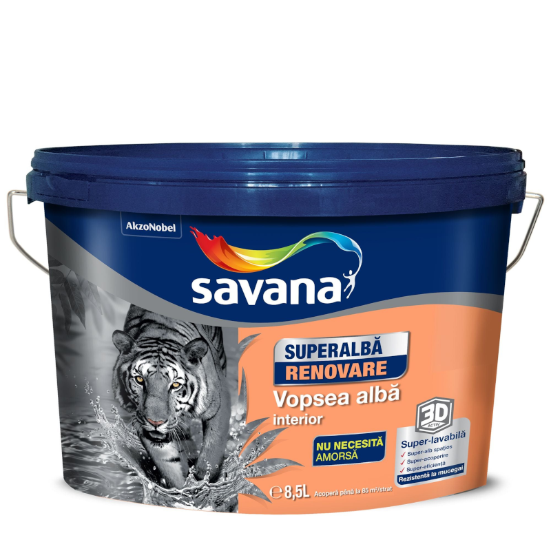 SAVANA SUPERALBA RENOVARE, Vopsea superlavabila, pentru interior 8,5 L